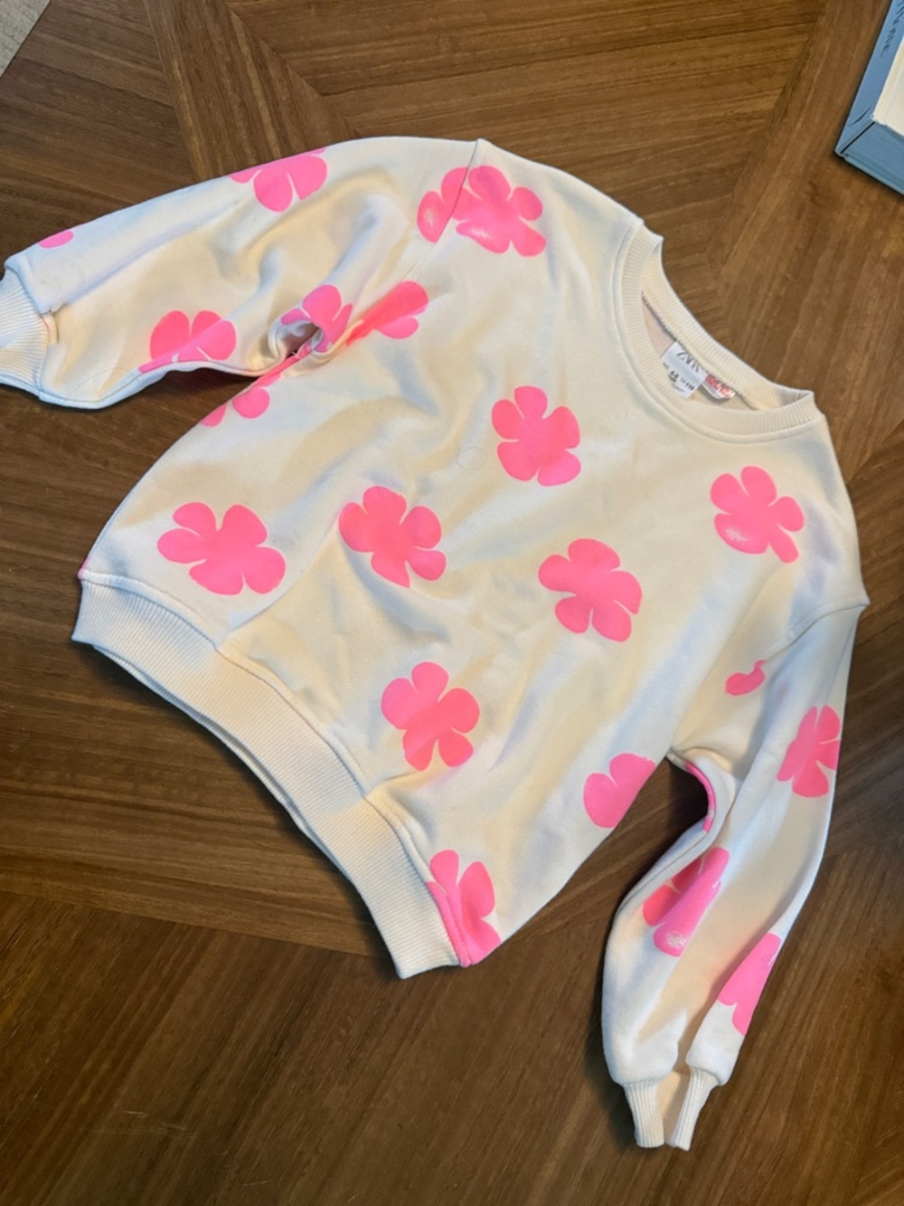 Zara Cream Sweatshirt with Neon Pink Flower Print